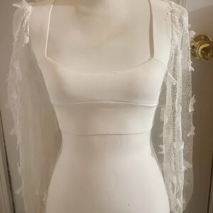 Free People White Crop Top with Lace Sleeves